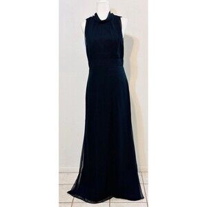 Jim Hjelm Occasions Size 12 Long Formal Halter Chiffon Dress Black Tie Back